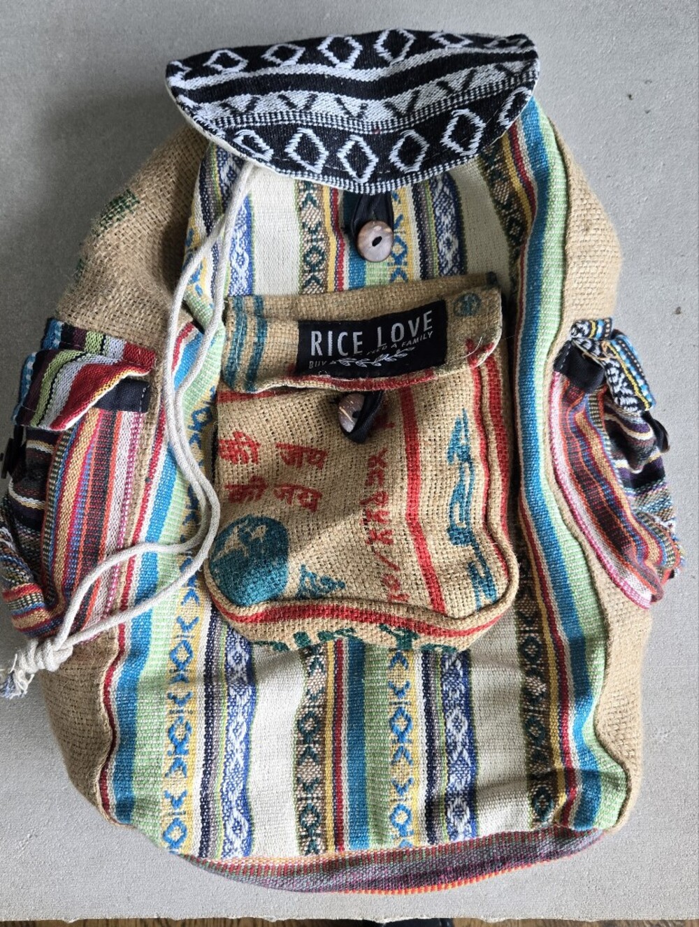 Rice Love Boho Striped Woven Backpack - Multicolor